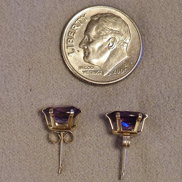 Oval Cut Amethyst & 10K Gold Earrings - Picture 8 of 8
